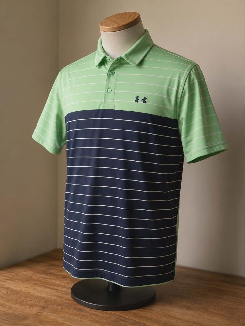 Under Armour X-Large Men's Green and Navy Striped Polo Shirt